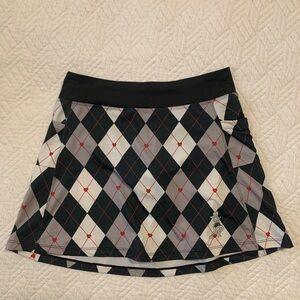 Athletic running skirt with built in undies Argyle Mini Skirt in Black and White